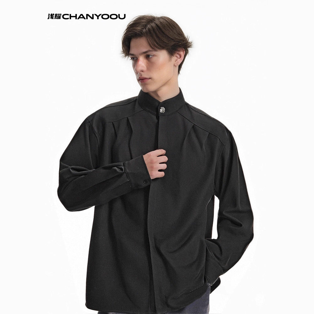 CHANYOOU Vintage Pleated Design Long-sleeved Shirt