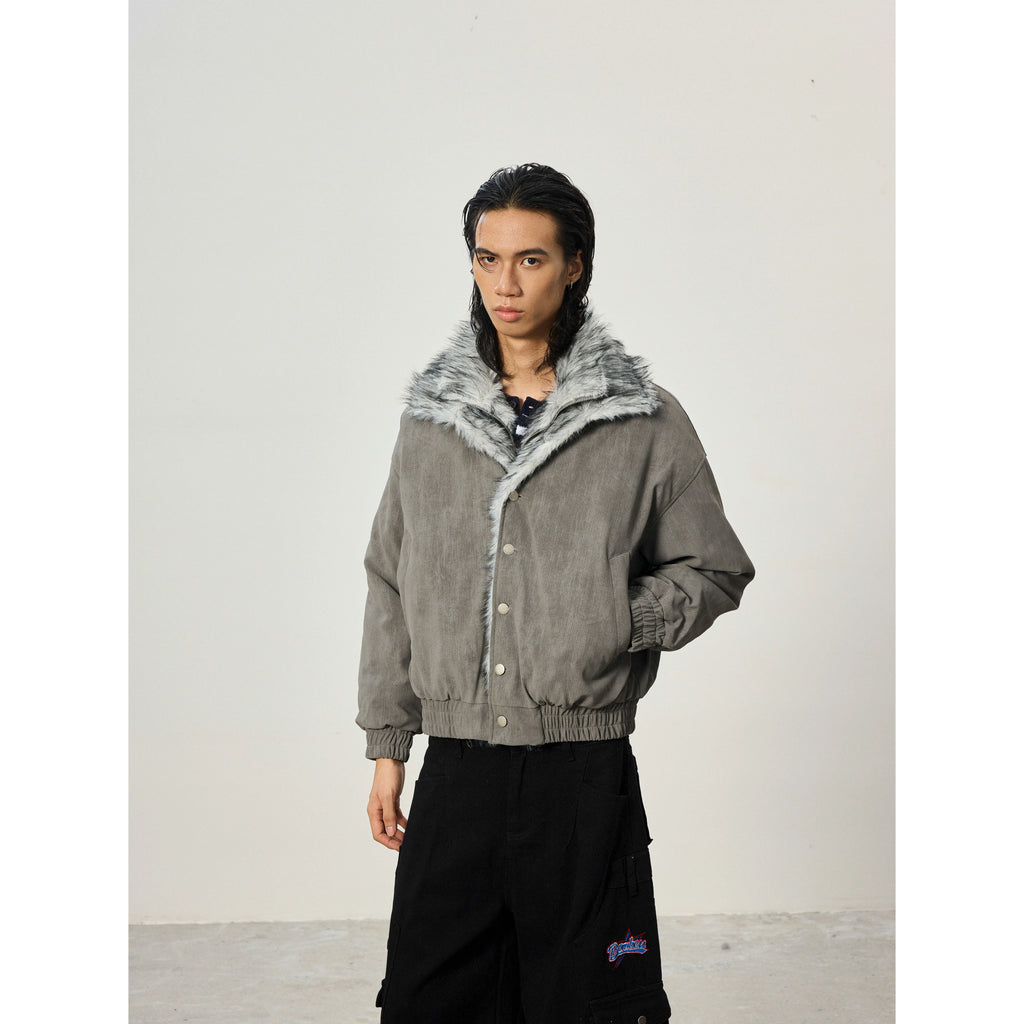 BTSG Short and Wide Double-layer Plush Stand-up Collar Pie Overcomes Cotton