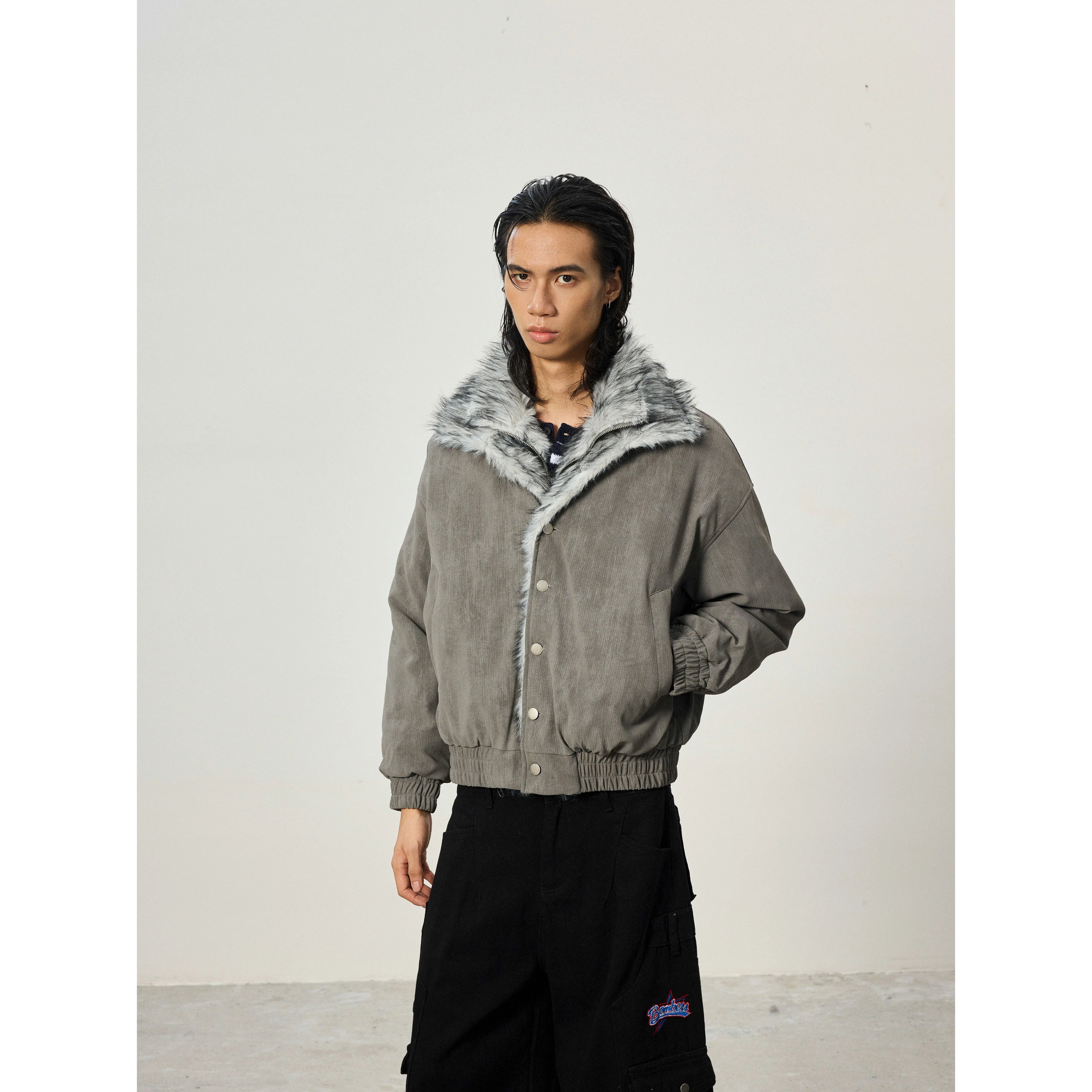 BTSG Short and Wide Double-layer Plush Stand-up Collar Pie Overcomes Cotton