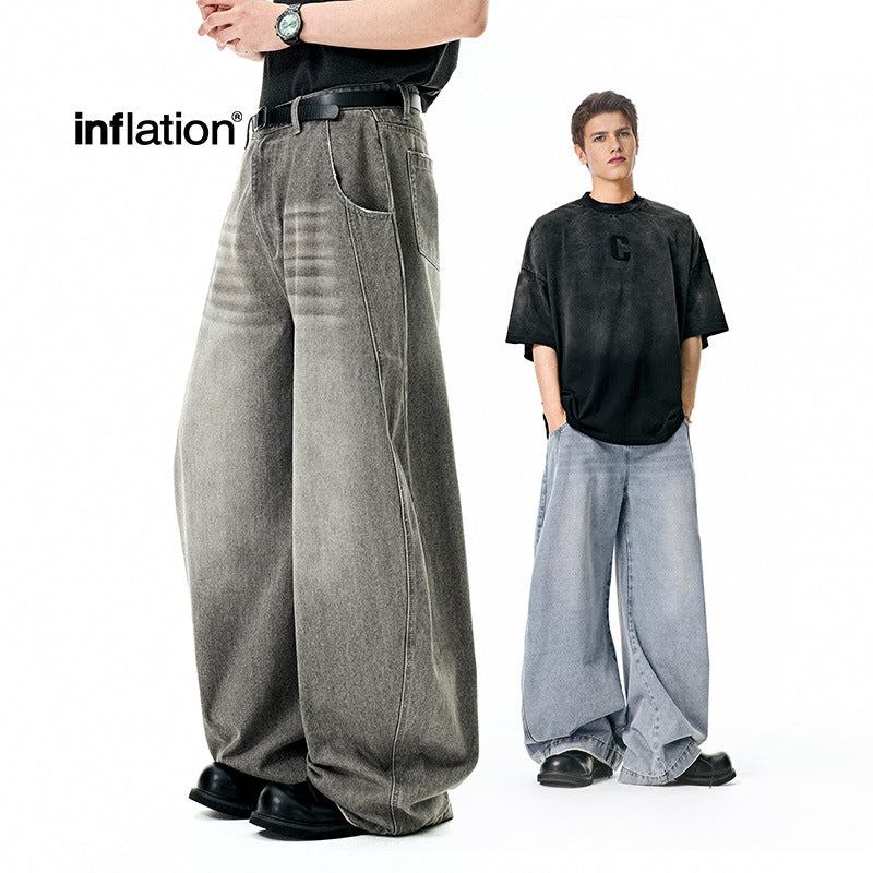 Inflation Silhouette Washed Denim Scimitar Pants