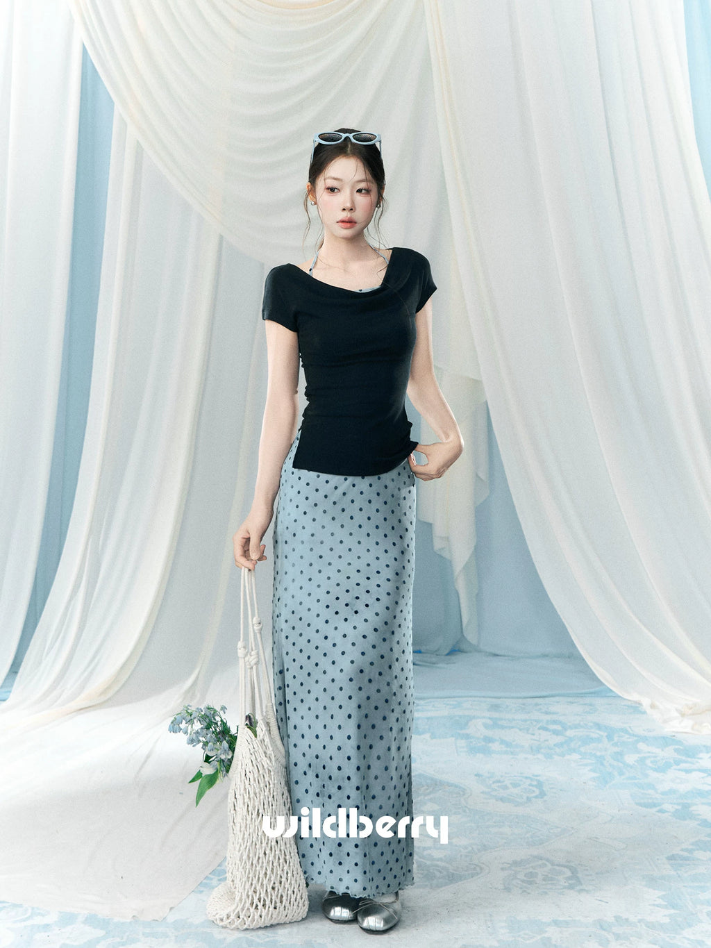 Wildberry High Waist Skinny Polka Dot Skirt