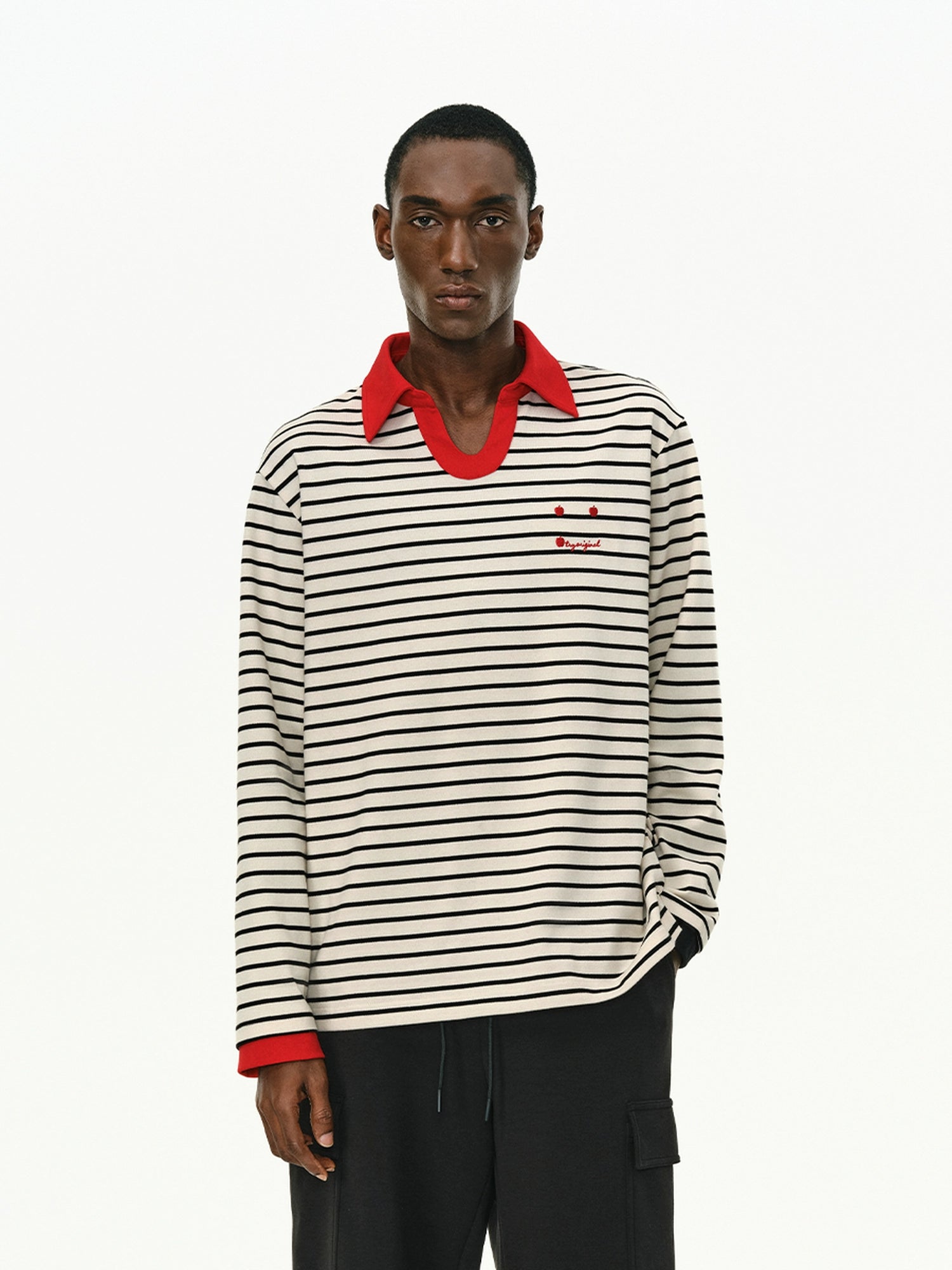 ATRY Striped Retro Loose Contrast Lapel Long Sleeve