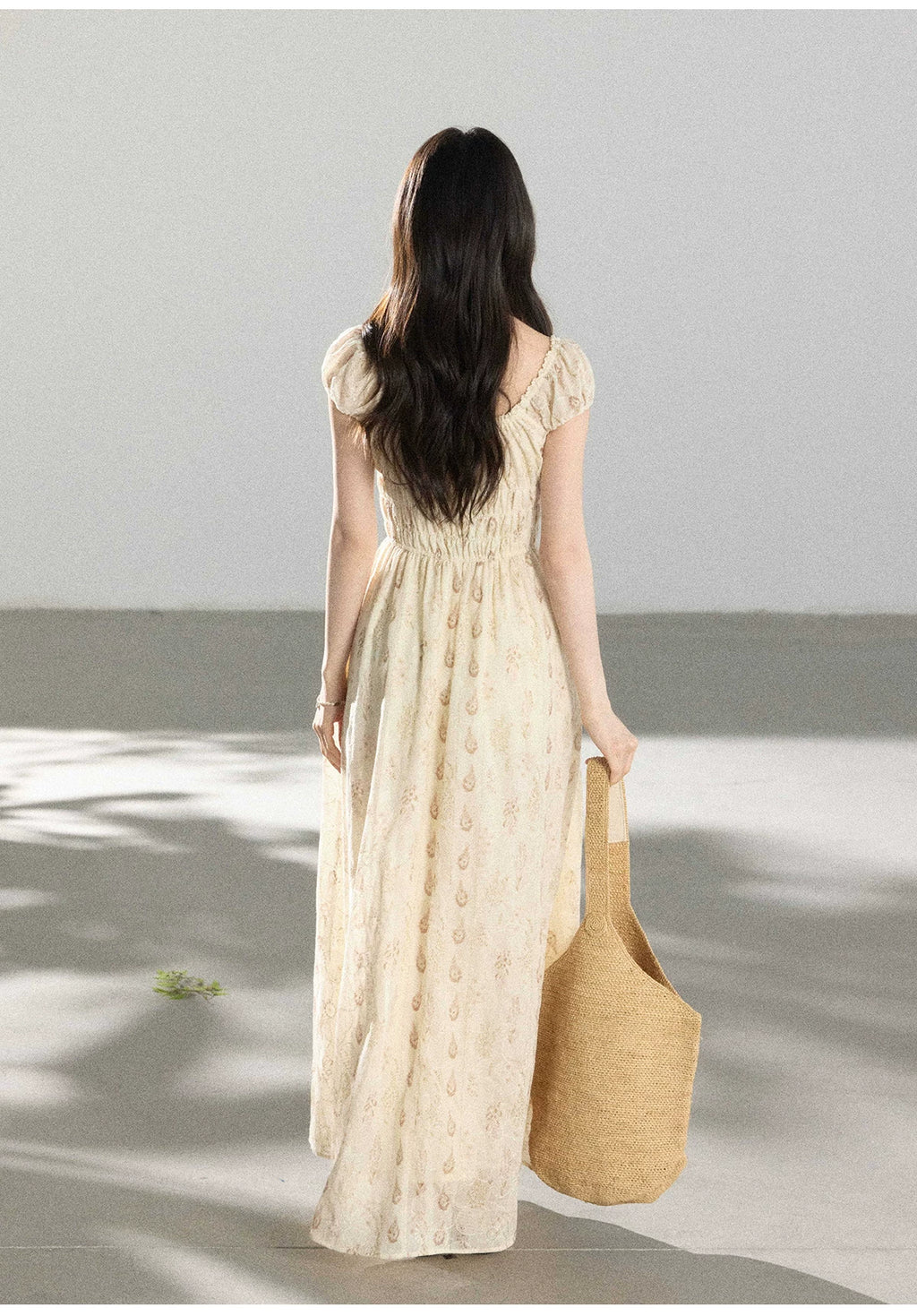 TYANG Retro Square Neck Drawstring Floral Dress