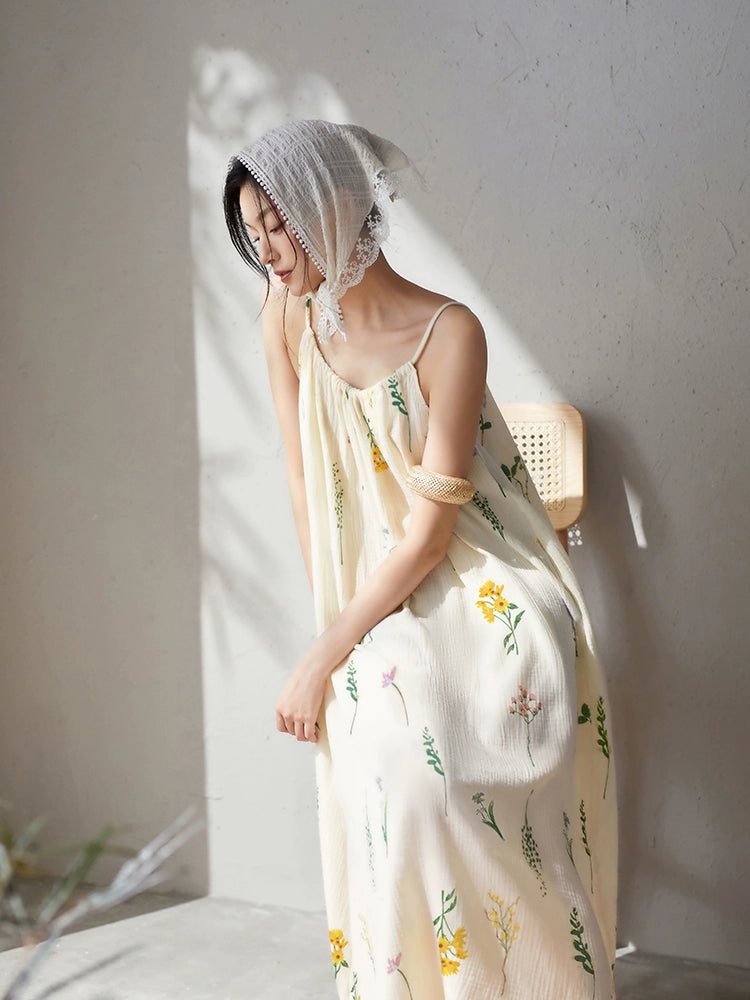 Yuenei Pure Cotton Gauze Suspender Sexy Dress