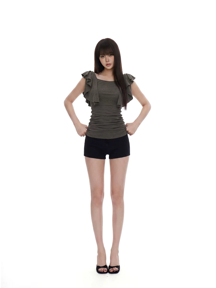 WITHMIN Ruffle Edge Sleeveless Waist Tee