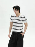 TURNTIDE Cool Anti-wrinkle Half Zipper Striped Knitted Tee