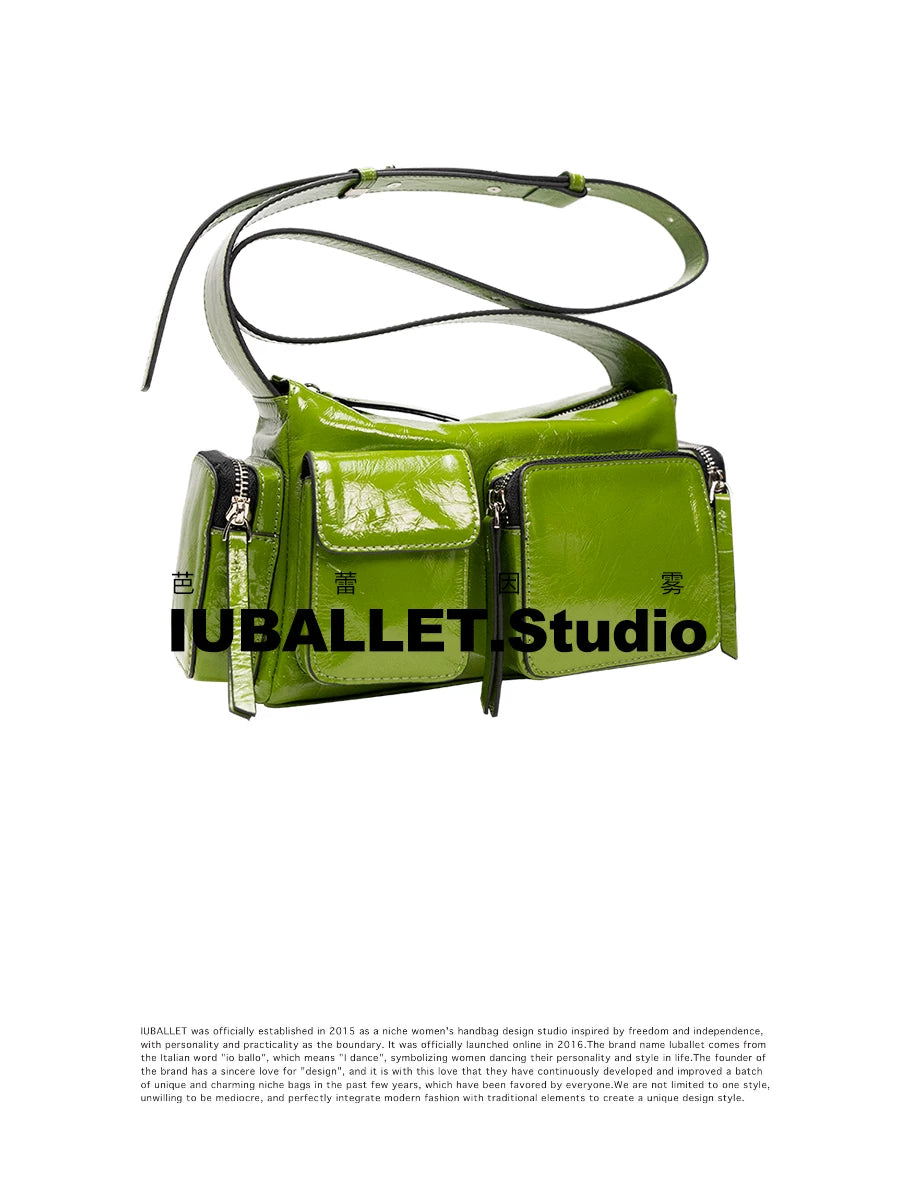 Iuballet Retro First Layer Cowhide Shoulder Armpit Bag