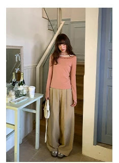 Kano Contrast Collar Lace Splicing Slim Long Sleeves