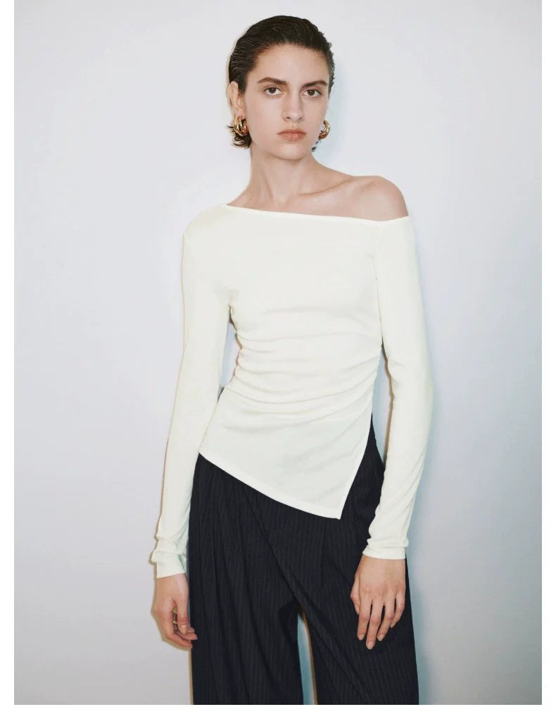 URBAN REVIVO Charm Atmosphere Slim Slanted Shoulder Collar Long Sleeves