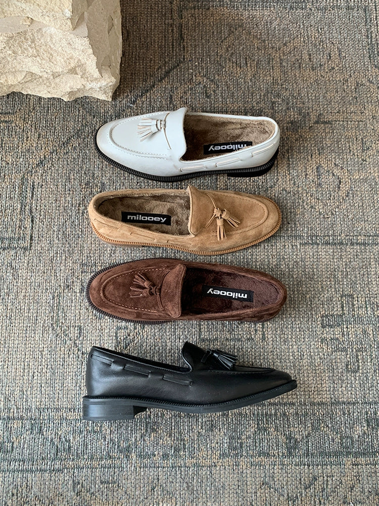 Milooey Leather Suede Fringed Loafers