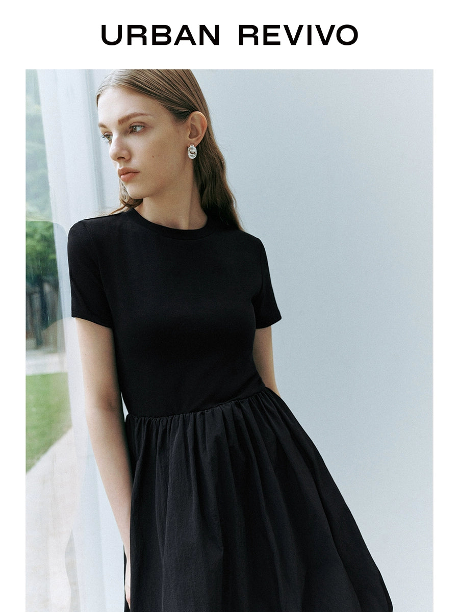 URBAN REVIVO Simple Temperament Bud Slim Short-sleeved Dress
