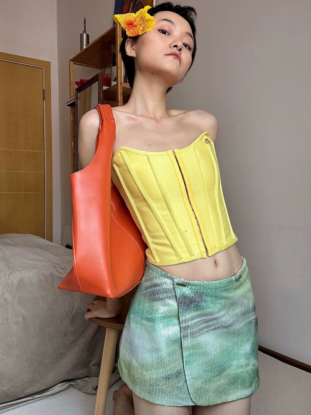 Enteralt One-piece Printed Denim Sequined Skirt