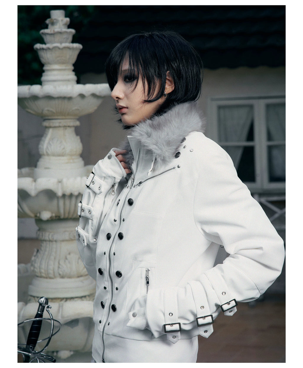 PAIKI Fur Collar Suede Padded Slim Jacket