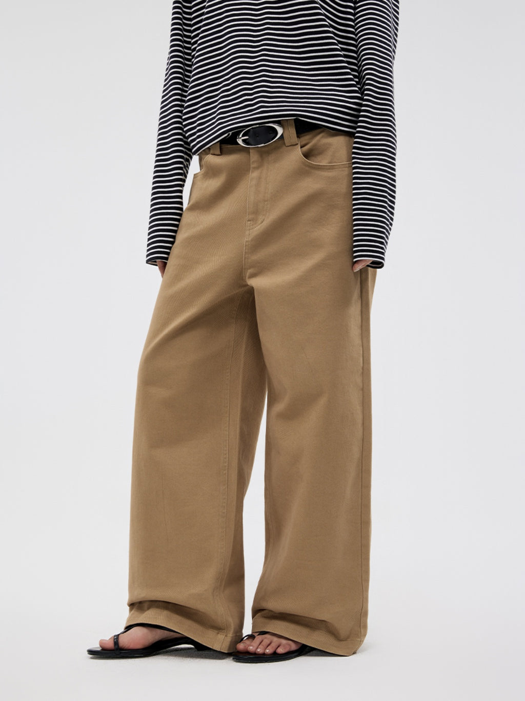 FUNKYFUN Mid-waist Khaki Straight-leg Pants