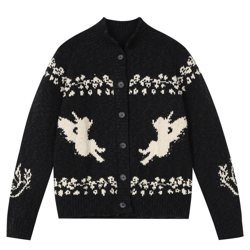 MEDM Casual Angel Pattern Embroidered Lapel Knitted Sweater