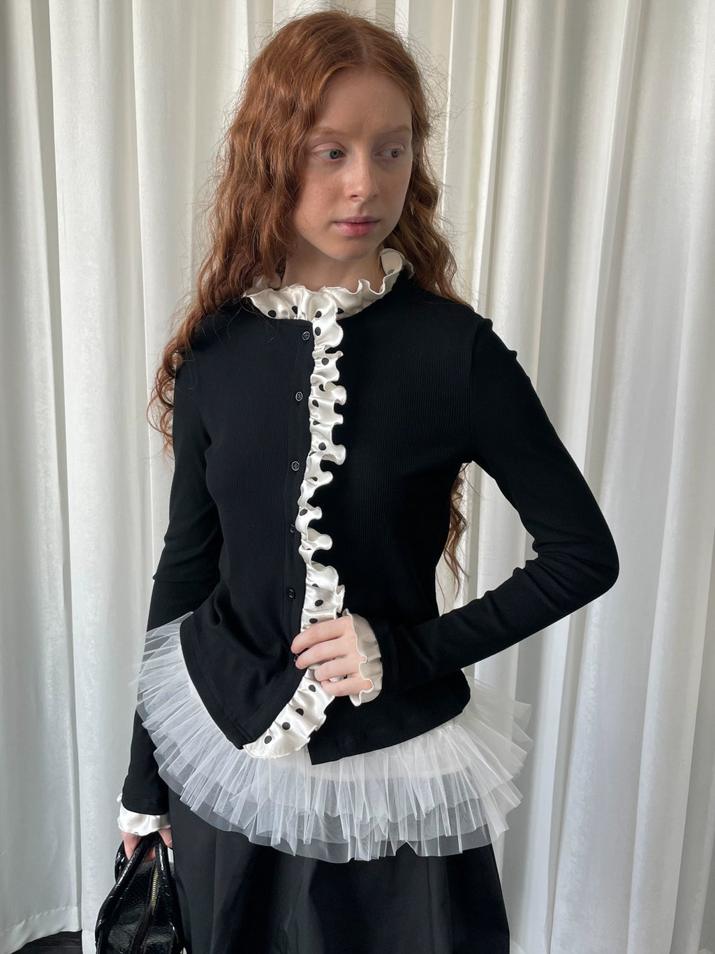 Loosesmell Polka Dot Placket Long Sleeve