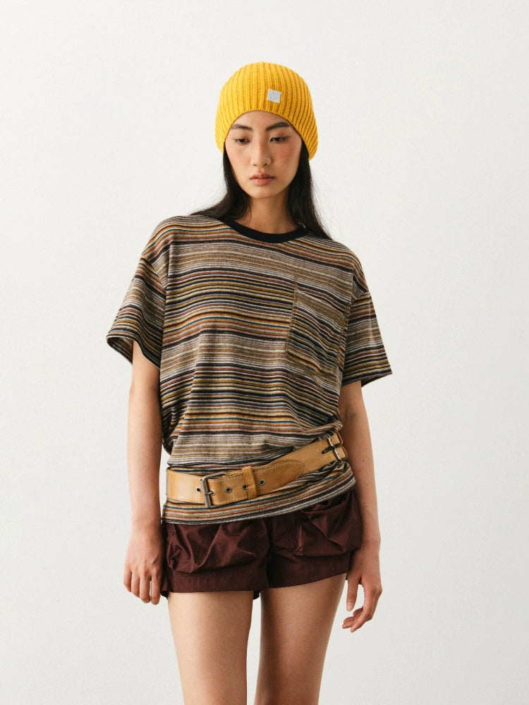 DIMC Pocket Rainbow Pinstripe Tee
