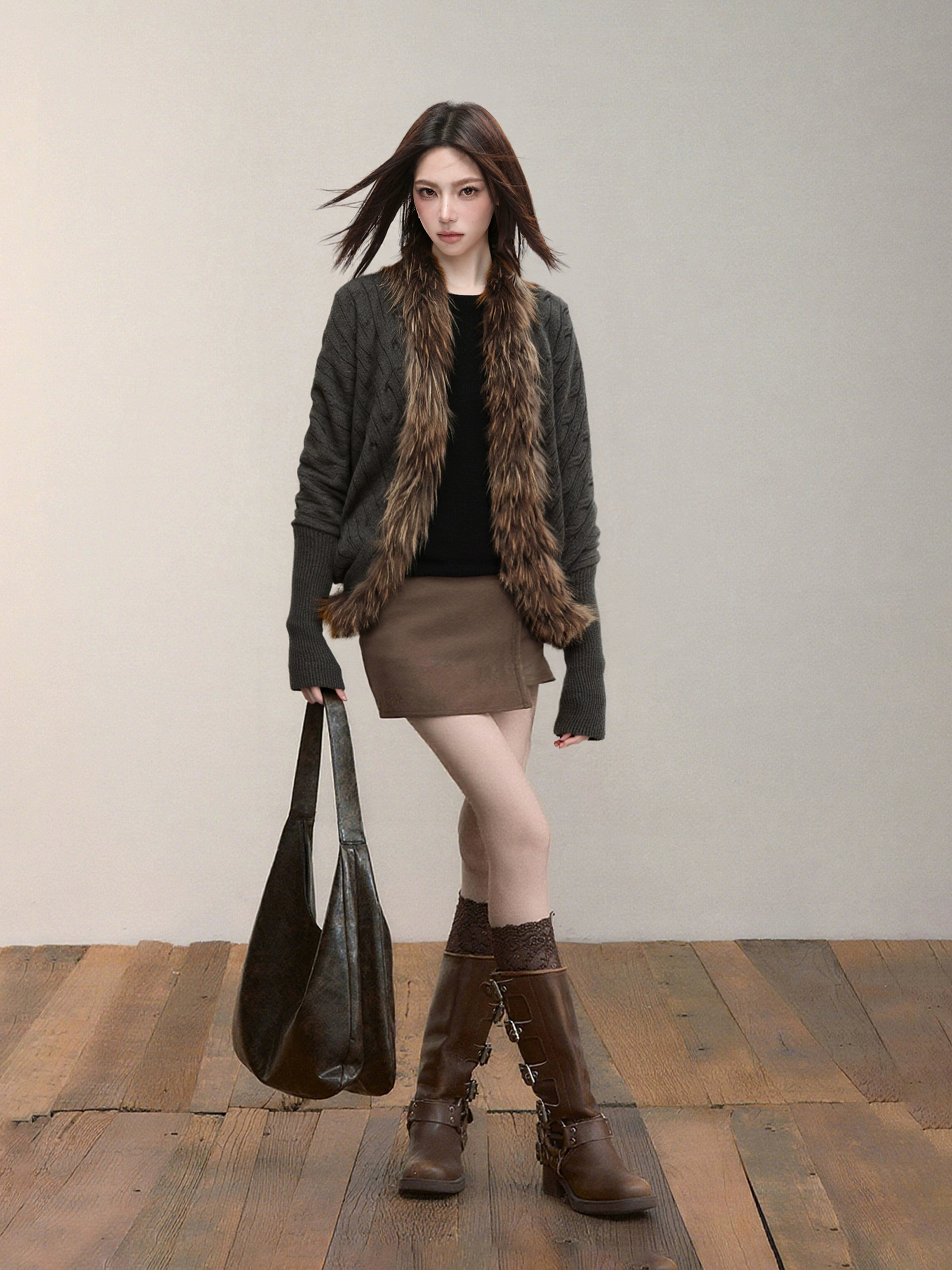 KDASE Mink-neck Knitted Cardigan