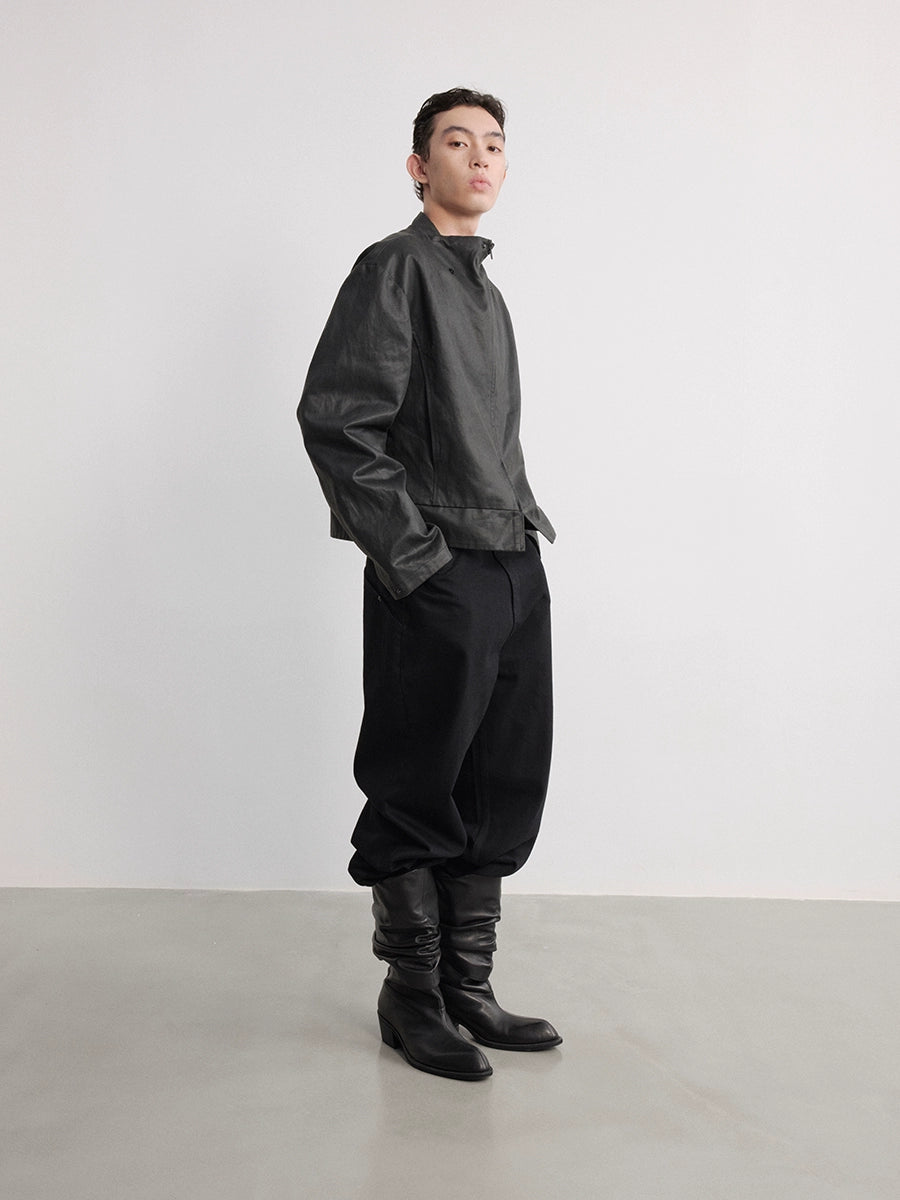 JCAESAR Special-shaped Collar Snap-down Leather Jacket