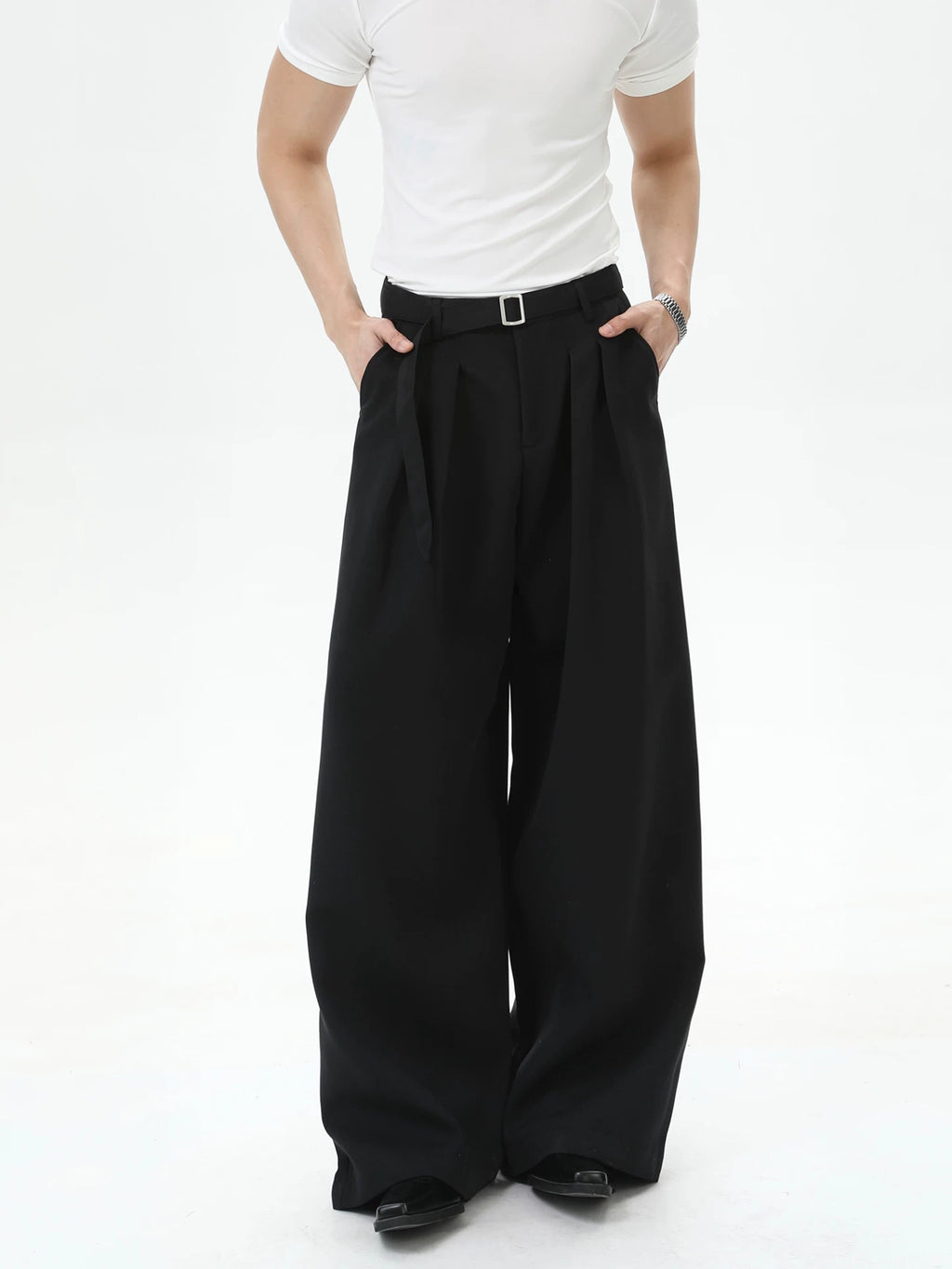 TURNTIDE Three-dimensional Double-pleated High-waisted Wide-leg Trousers