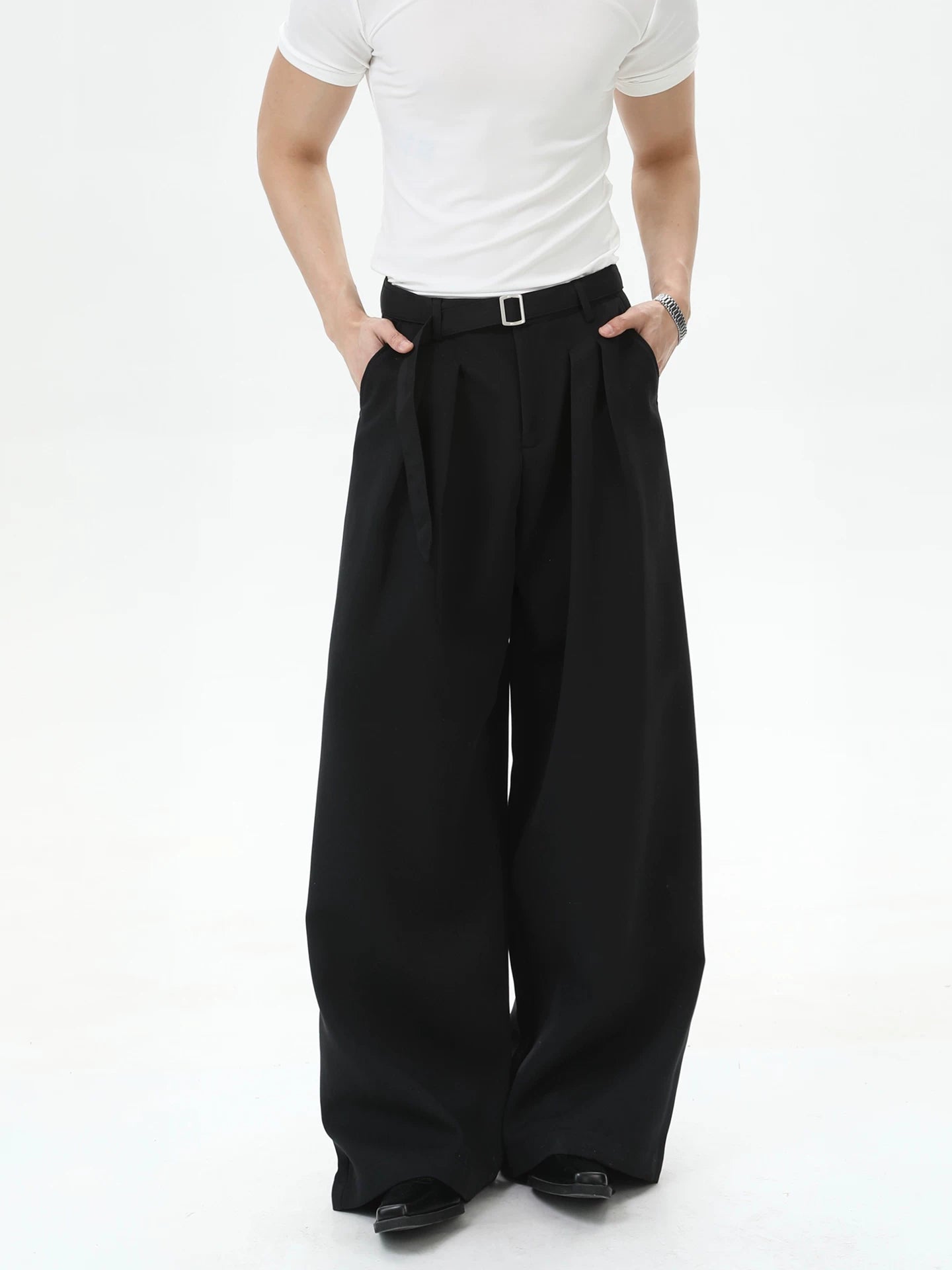 TURNTIDE Three-dimensional Double-pleated High-waisted Wide-leg Trousers