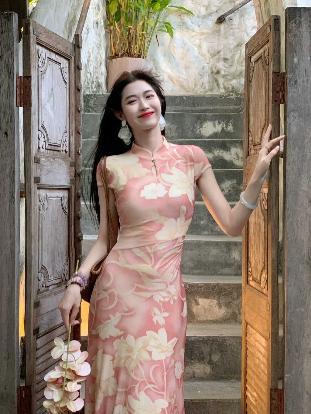 ZIHE New Chinese Mesh Fishtail Cheongsam Dress