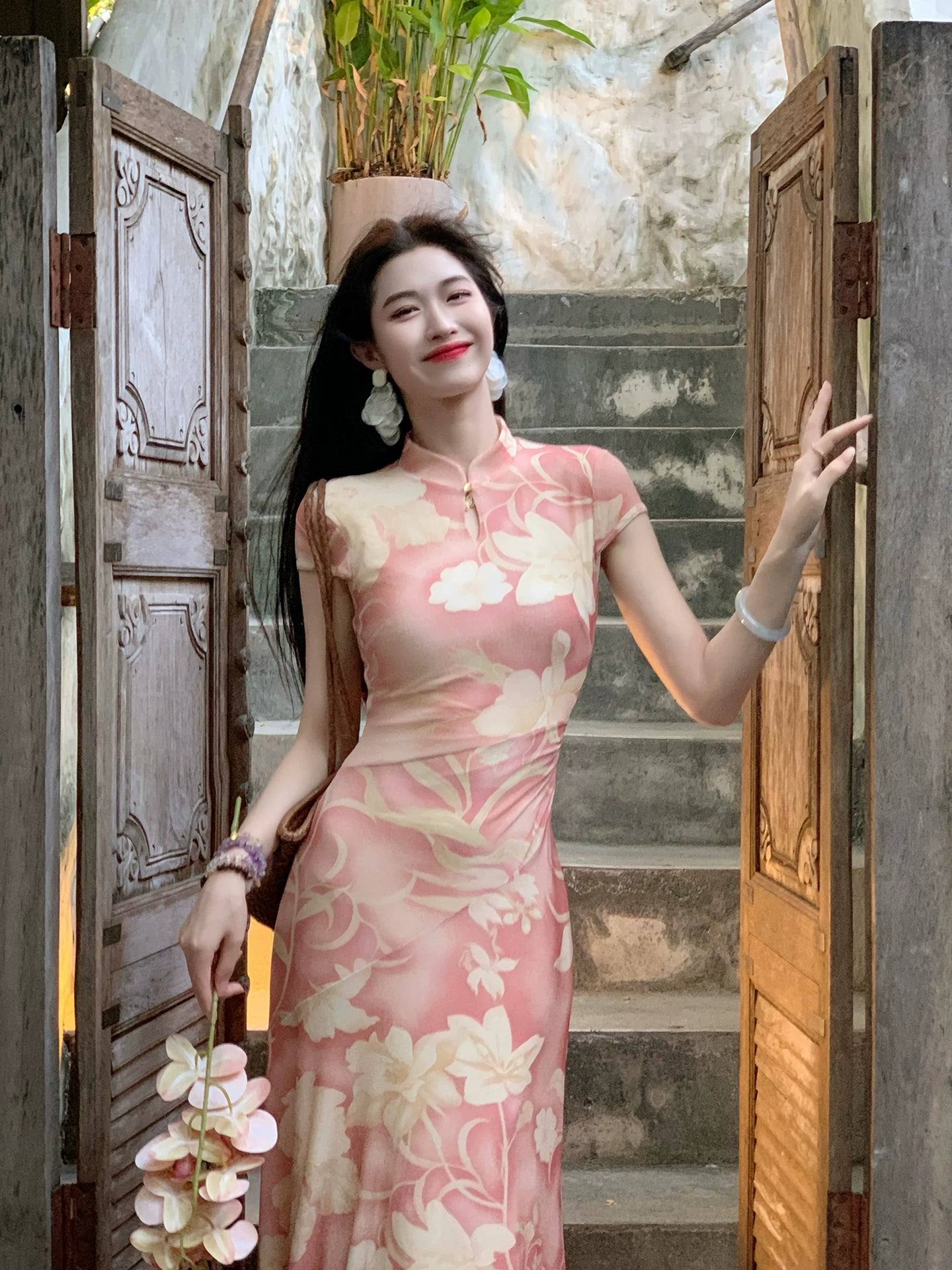 ZIHE New Chinese Mesh Fishtail Cheongsam Dress