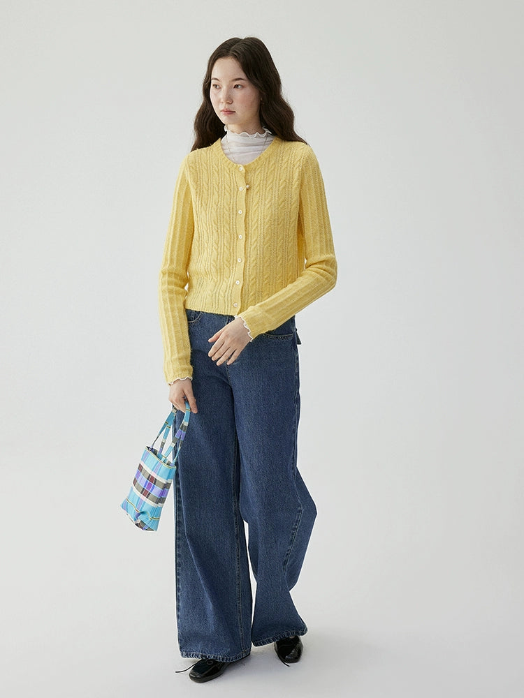 VOOE Crew Neck Twist Lazy Knitted Sweater Cardigan