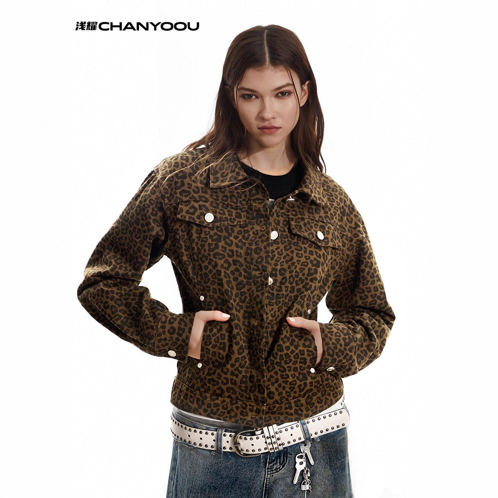 CHANYOOU Vintage Lapel Leopard Print Short Jacket