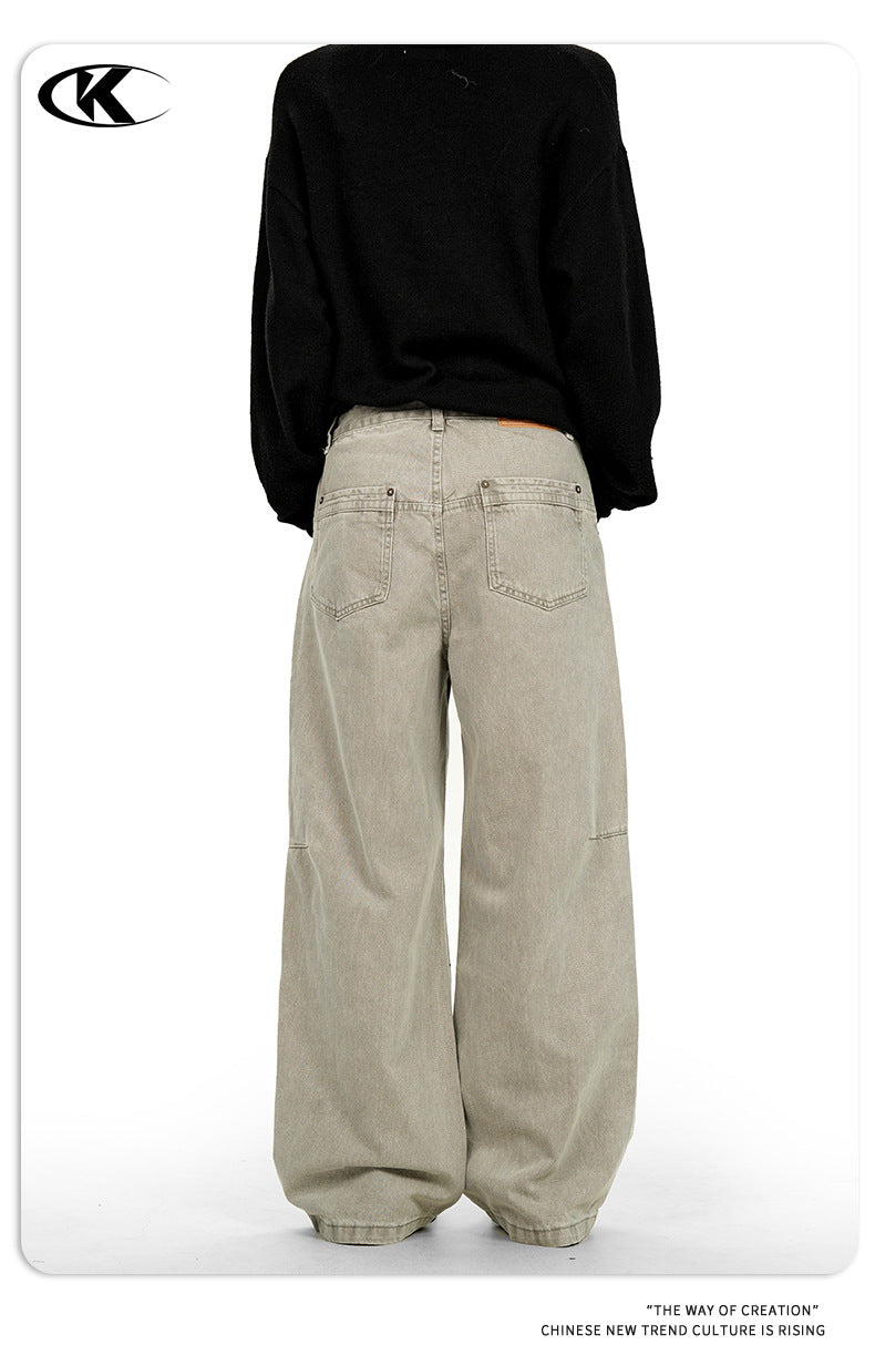 11KN Retro Casual Pleated Thin Wide-leg Trousers