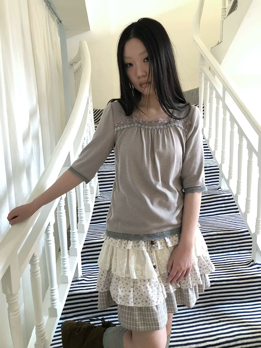 Ang:project Lace Patchwork Casual Tee