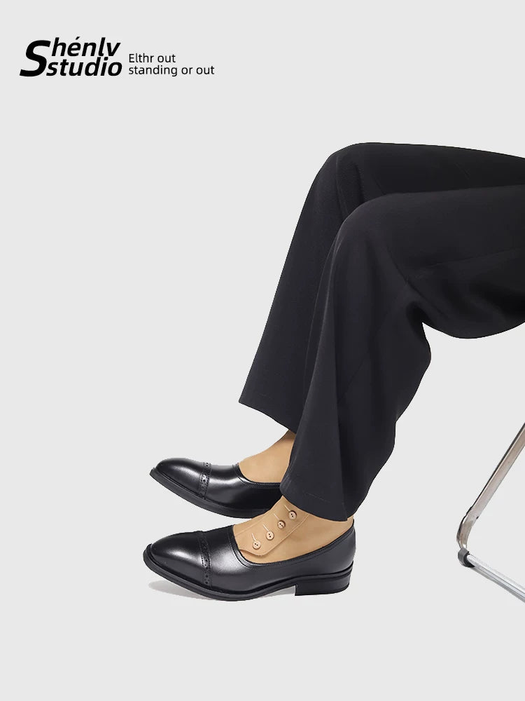 SHENLV STUDIO Pointed-toed Color-matching Short Leather Boots