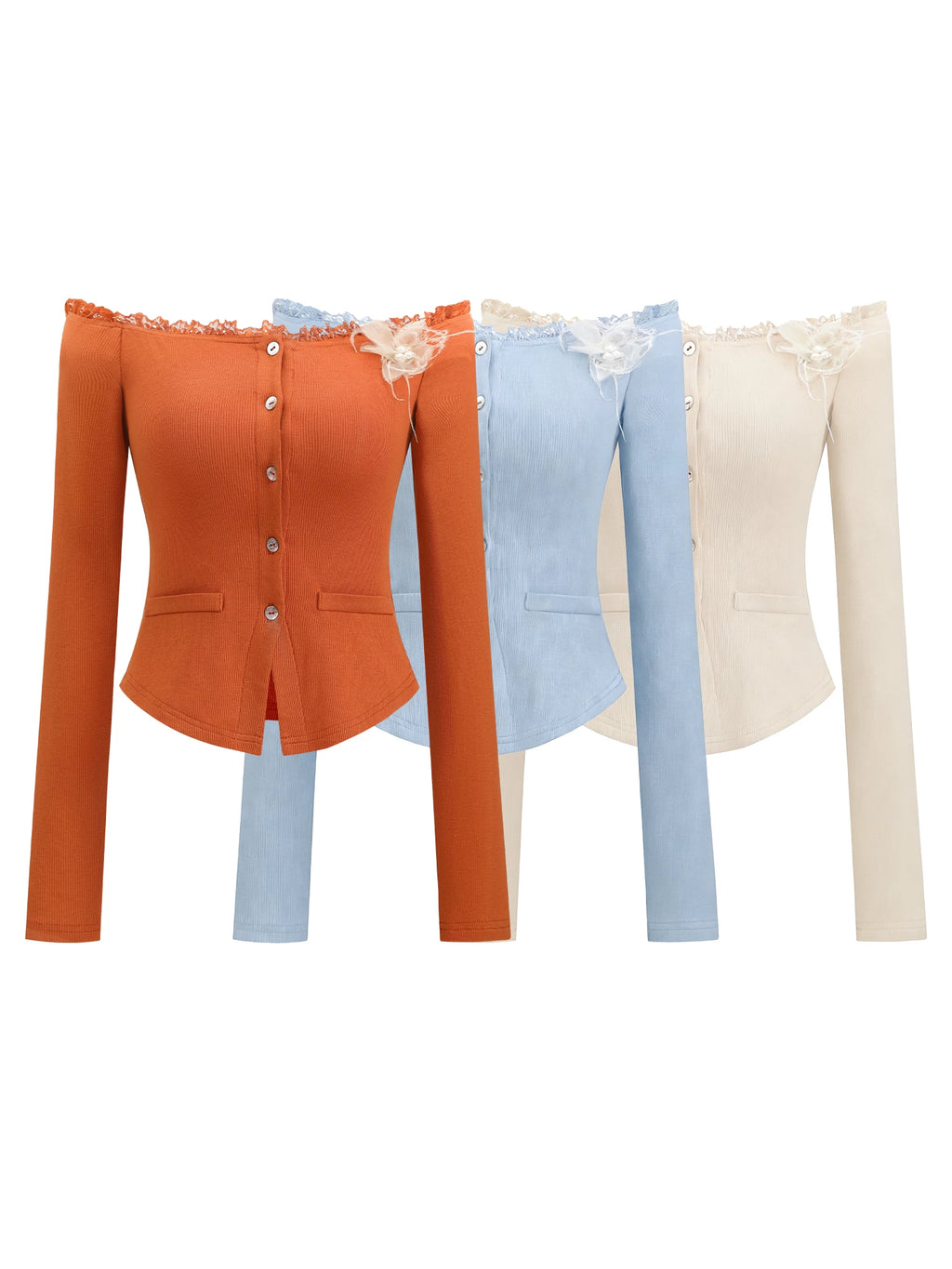 Barb Chill Shoulder Slim Fit Long Sleeve Knitted Sweater Lace Neck Sling