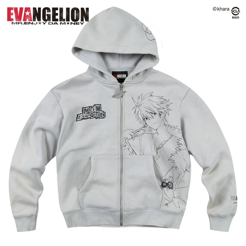MEDM Character Line Draft Casual Hooded Sweater Jacket