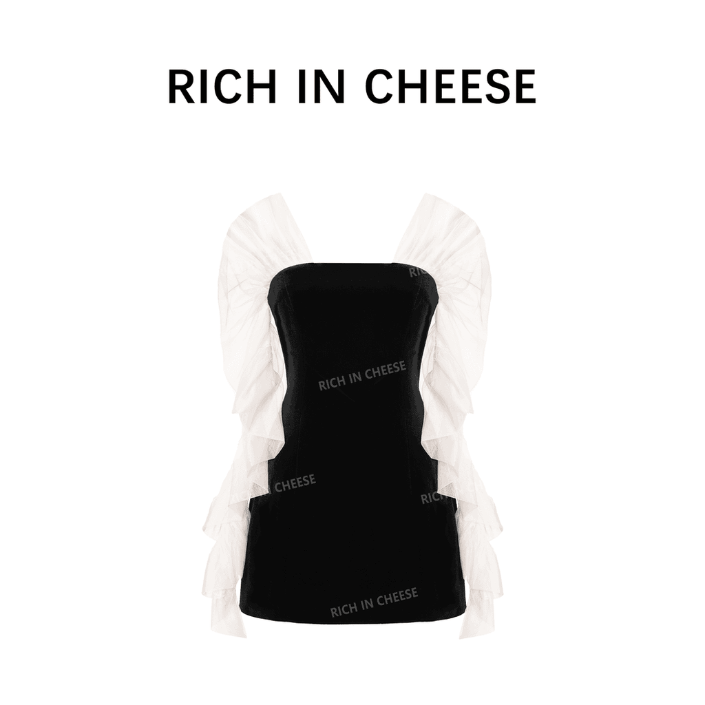 RICH IN CHEESE Pull-pleated Mesh Waist Dress