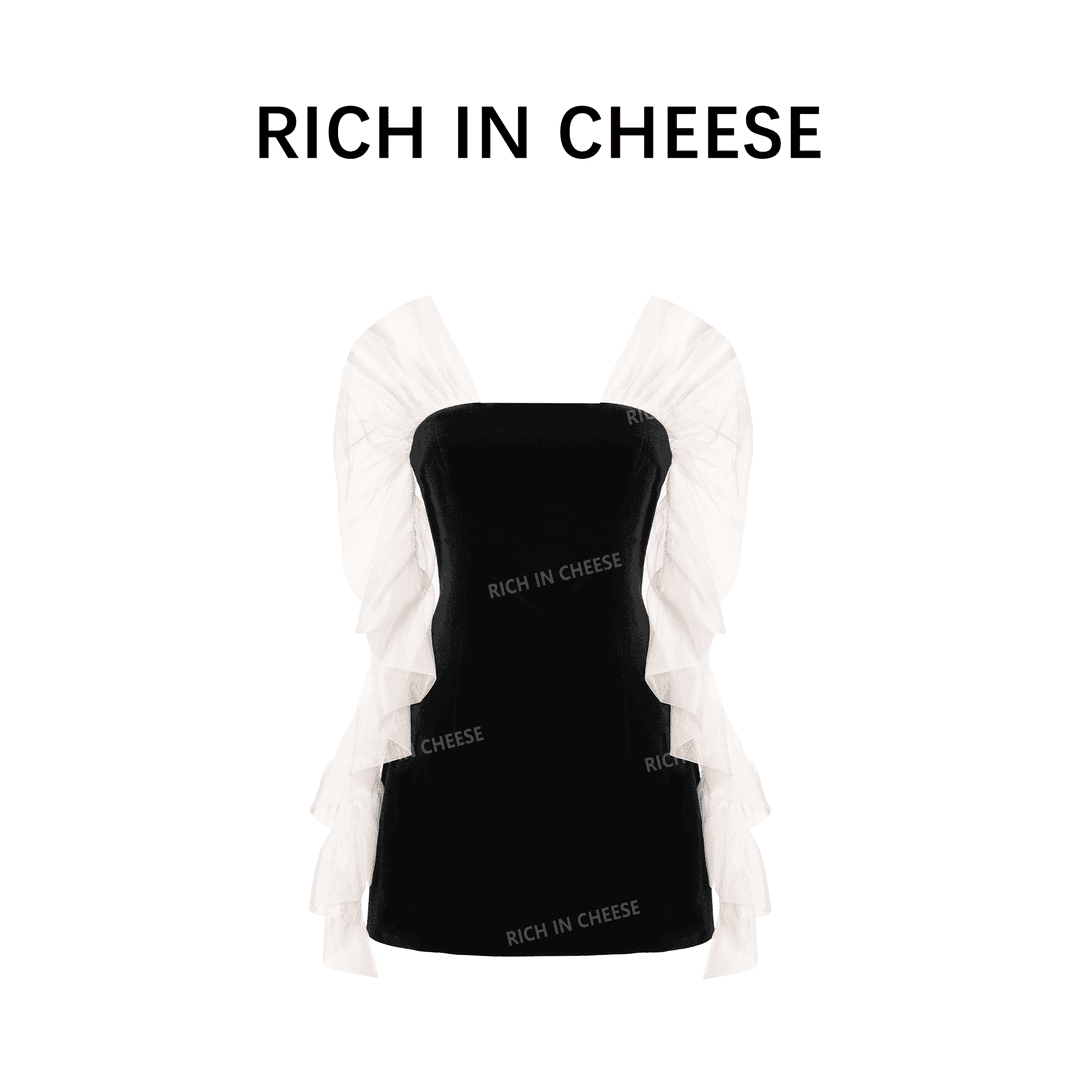 RICH IN CHEESE Pull-pleated Mesh Waist Dress