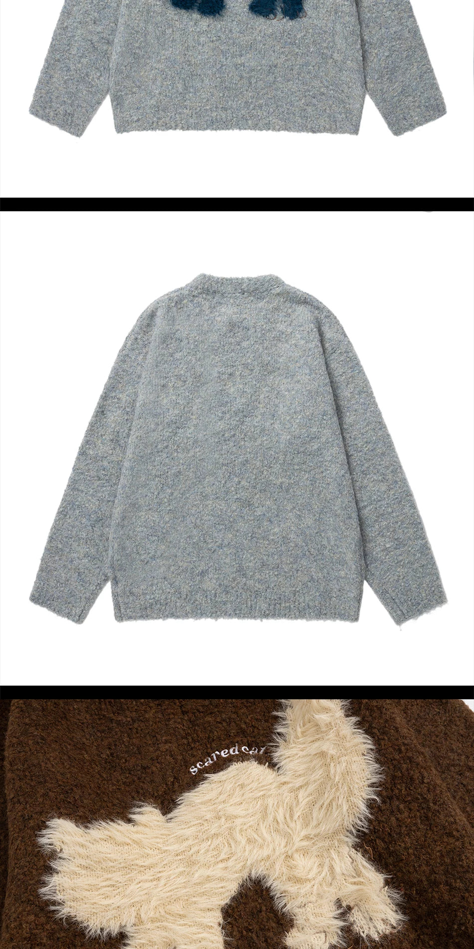 Zuocisankon Plush Cat Jacquard Sweater