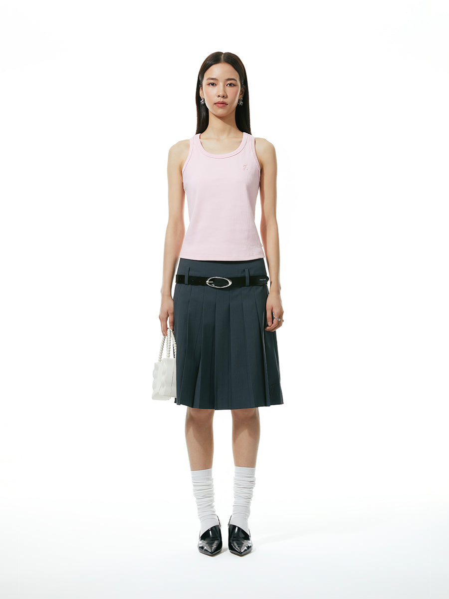 FUNKYFUN Retro Suit Fabric Versatile A-shaped Pleated Skirt