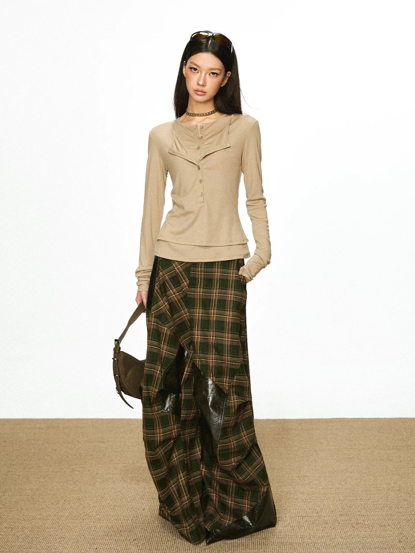 Cherry Melody Henry Shirt Collar Fake Two Long Sleeves