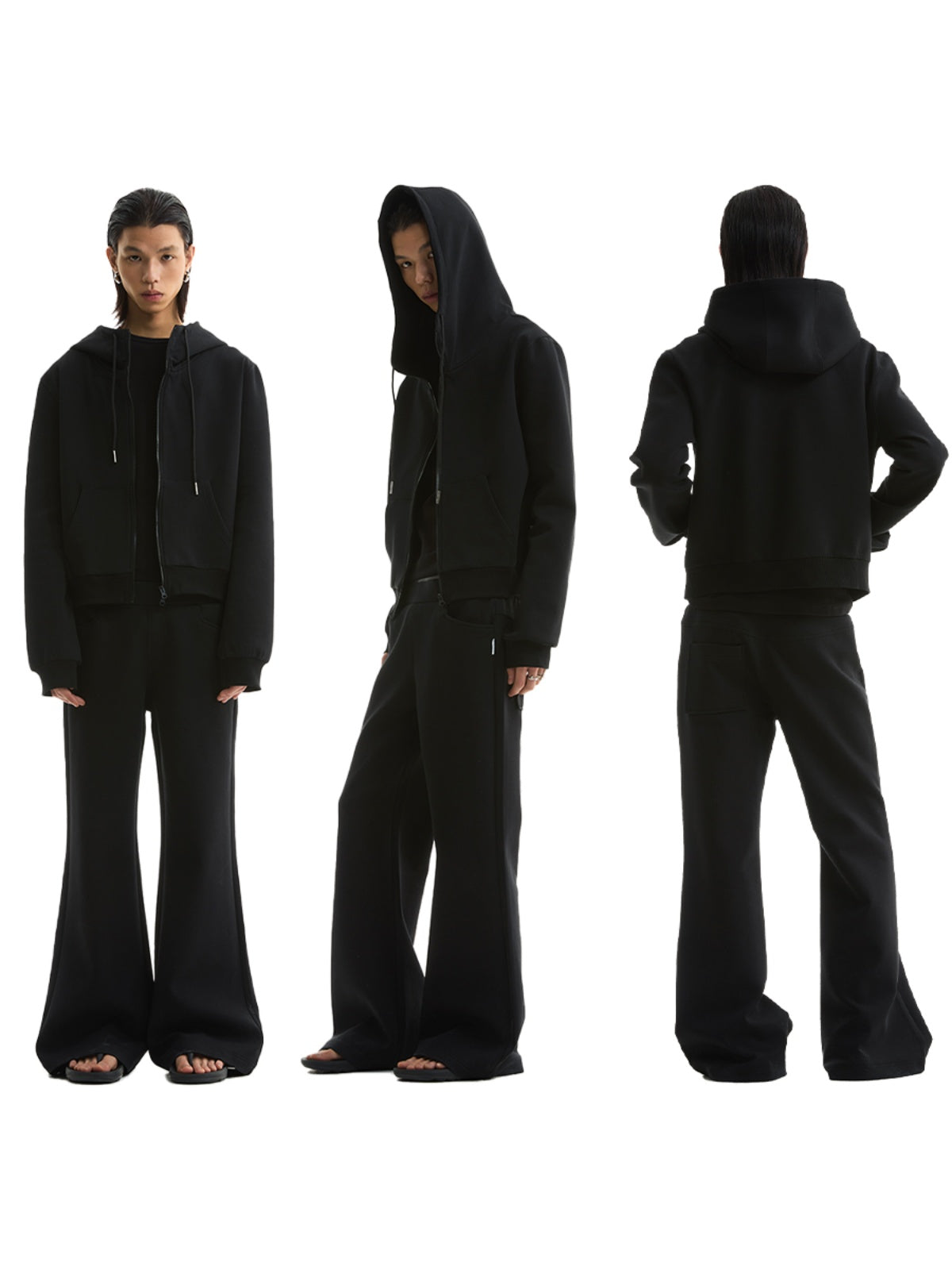 FUNKYFUN Double Zipper Stand-up Neck Hooded Short Cardigan