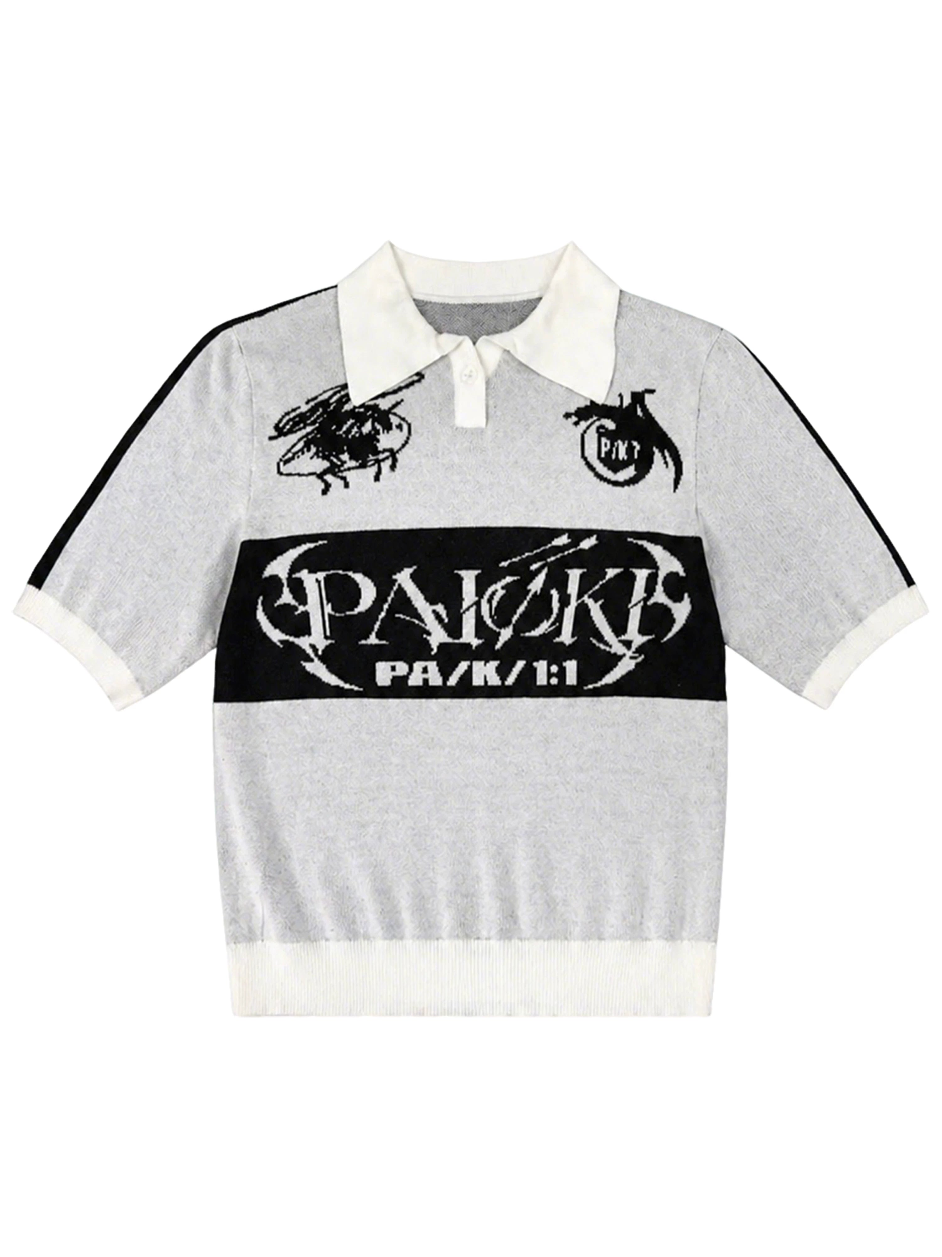 PAIKI Front Shoulder Waist Skin-friendly Knitted Polo Shirt