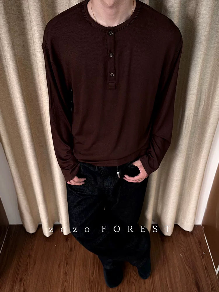 ZOZOFOREST Soft Waxy Light Henry Neck Long-sleeved Sweater