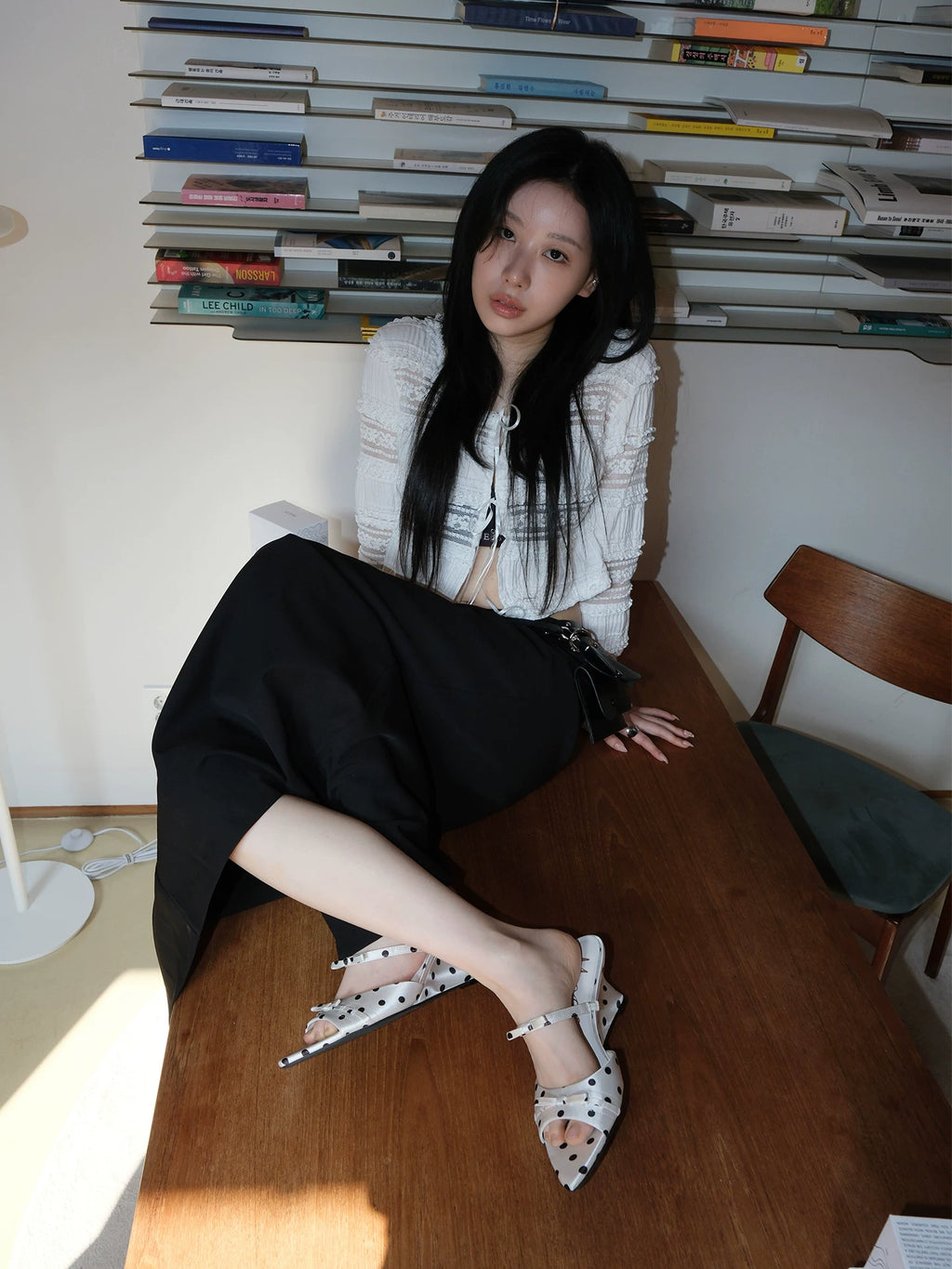Mooreyu Polka Dot Pointed Bow Strap Sandals