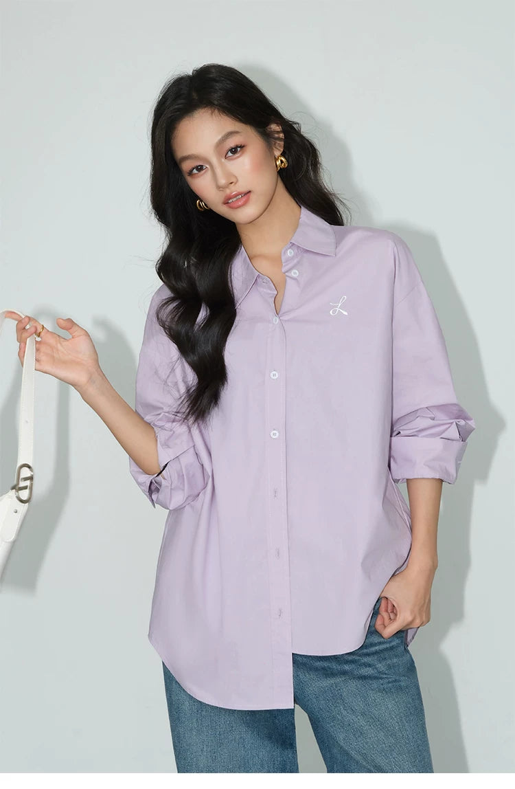 NEVA HU Embroidered Design Versatile Long-sleeved Shirt