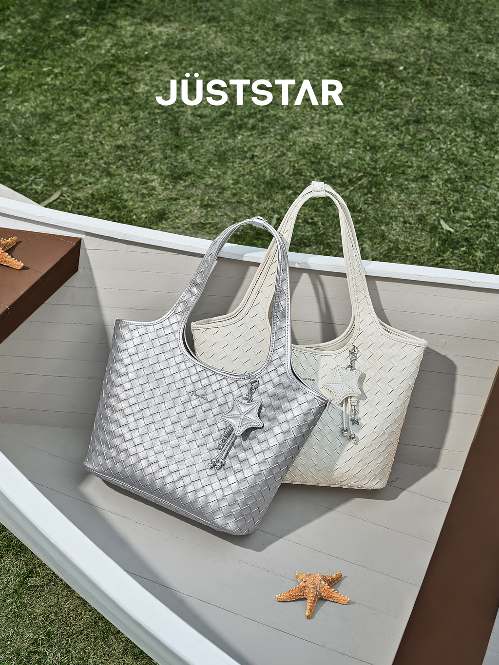 JUST STAR Large Capacity Portable Underarm Knitted Bag