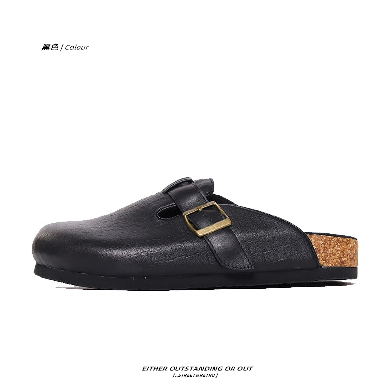 SHENLV STUDIO Baotou Half-trailer Leather Shoes Versatile Commuter Leather Slippers