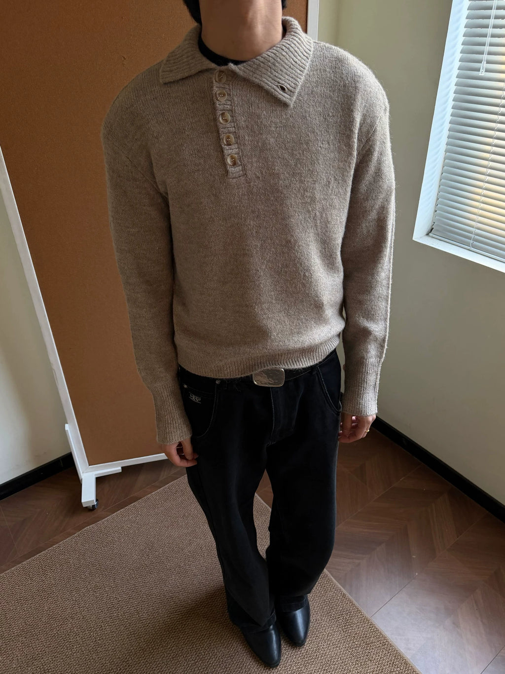 TAICHIISM Turtleneck Lapel Multi-form Wool-blend Soft Waxy Sweater