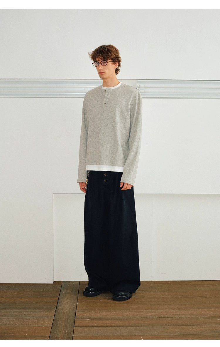 KREATE Waffle Henry Collar Fake Two Long Sleeves