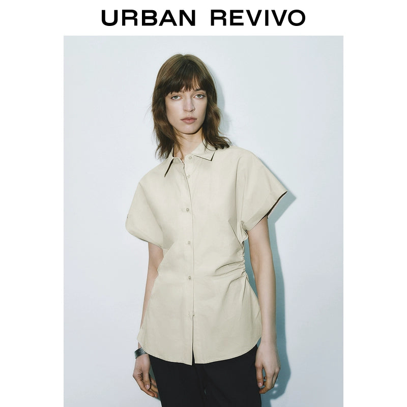 URBAN REVIVO Temperament Commuter Pleated Waist Open Shirt
