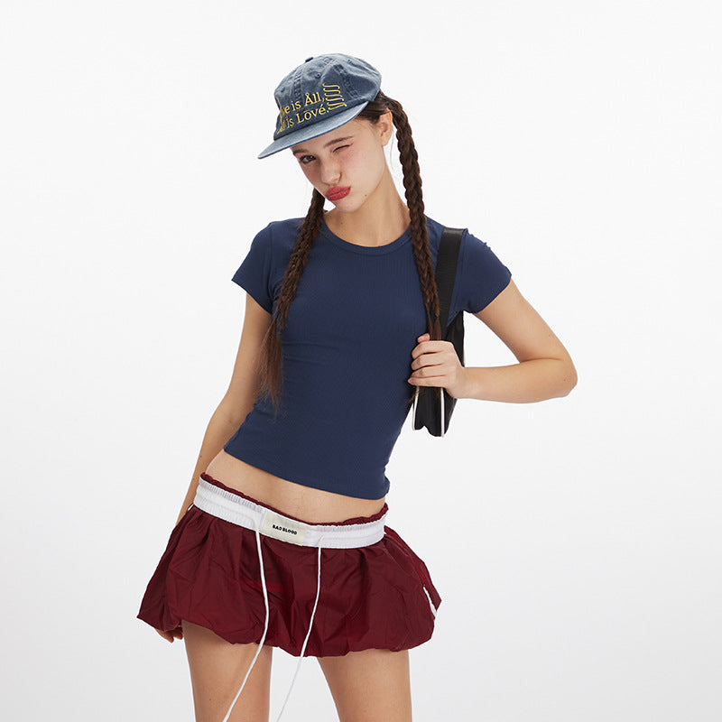 Nariele Shoulder Crew Neck Skinny Versatile Tee